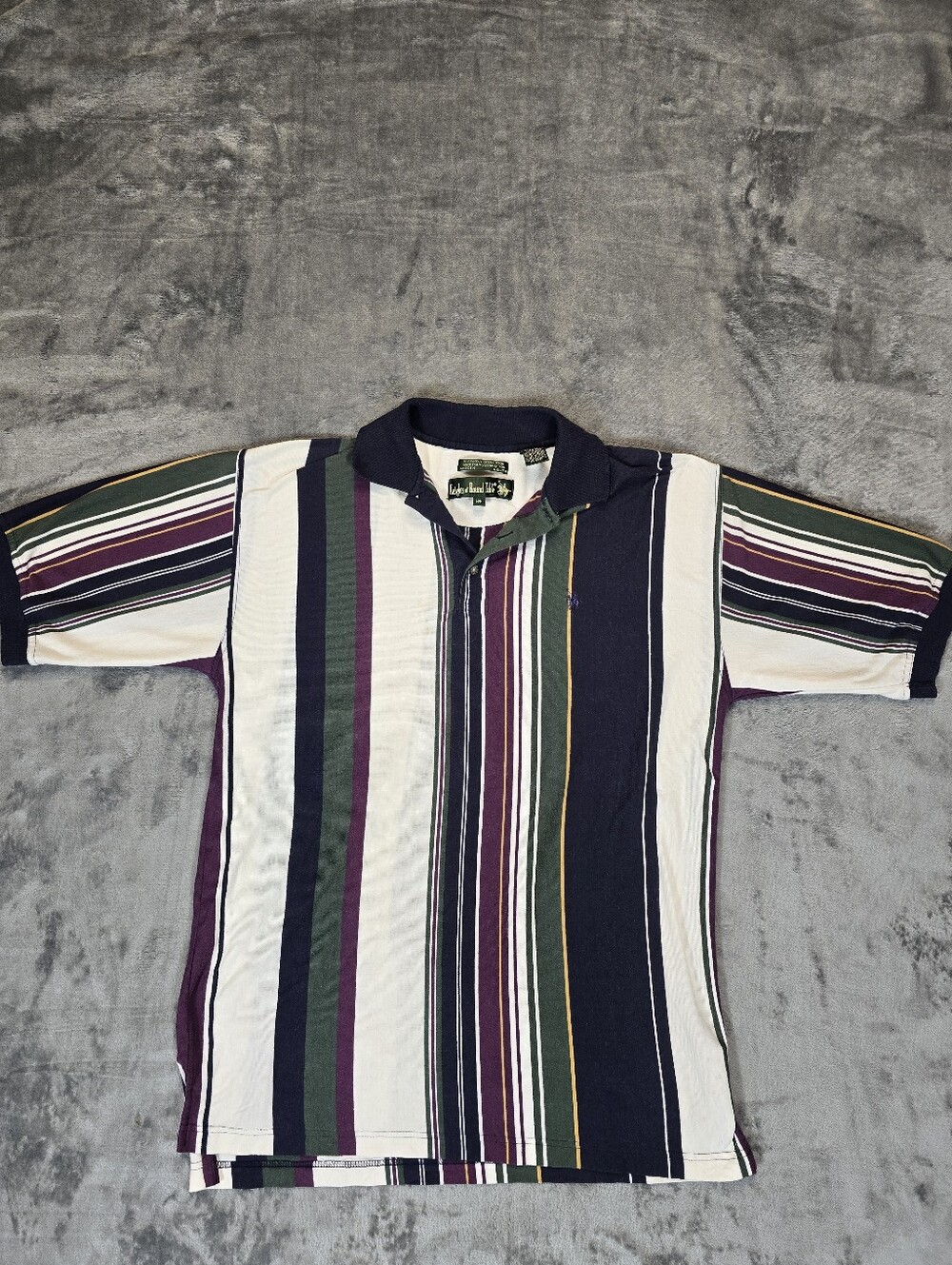 Vintage Knights Of Round Table Striped Polo Shirt Size Medium Purple Green